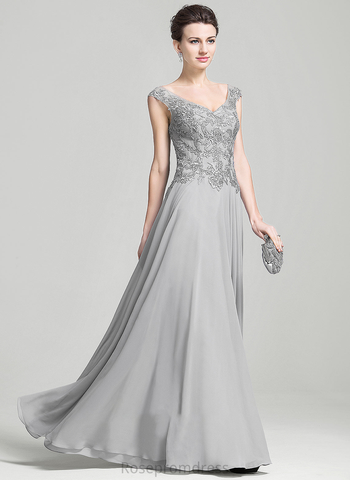 With Appliques Chiffon Mother Lace Floor-Length A-Line Kyla Dress V-neck the of Bride Mother of the Bride Dresses