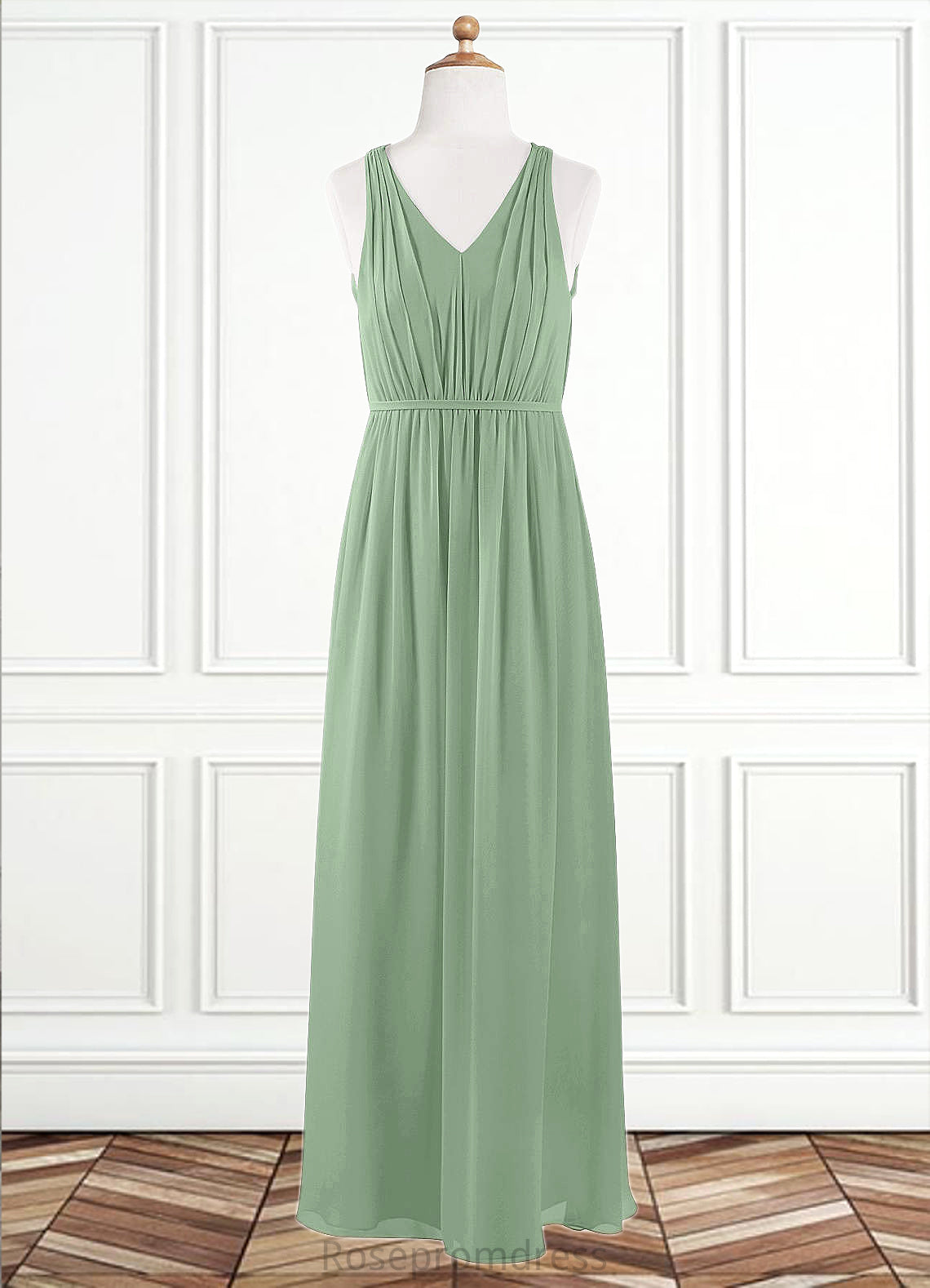 Nyla A-Line Pleated Chiffon Floor-Length Junior Bridesmaid Dress SRSP0019992