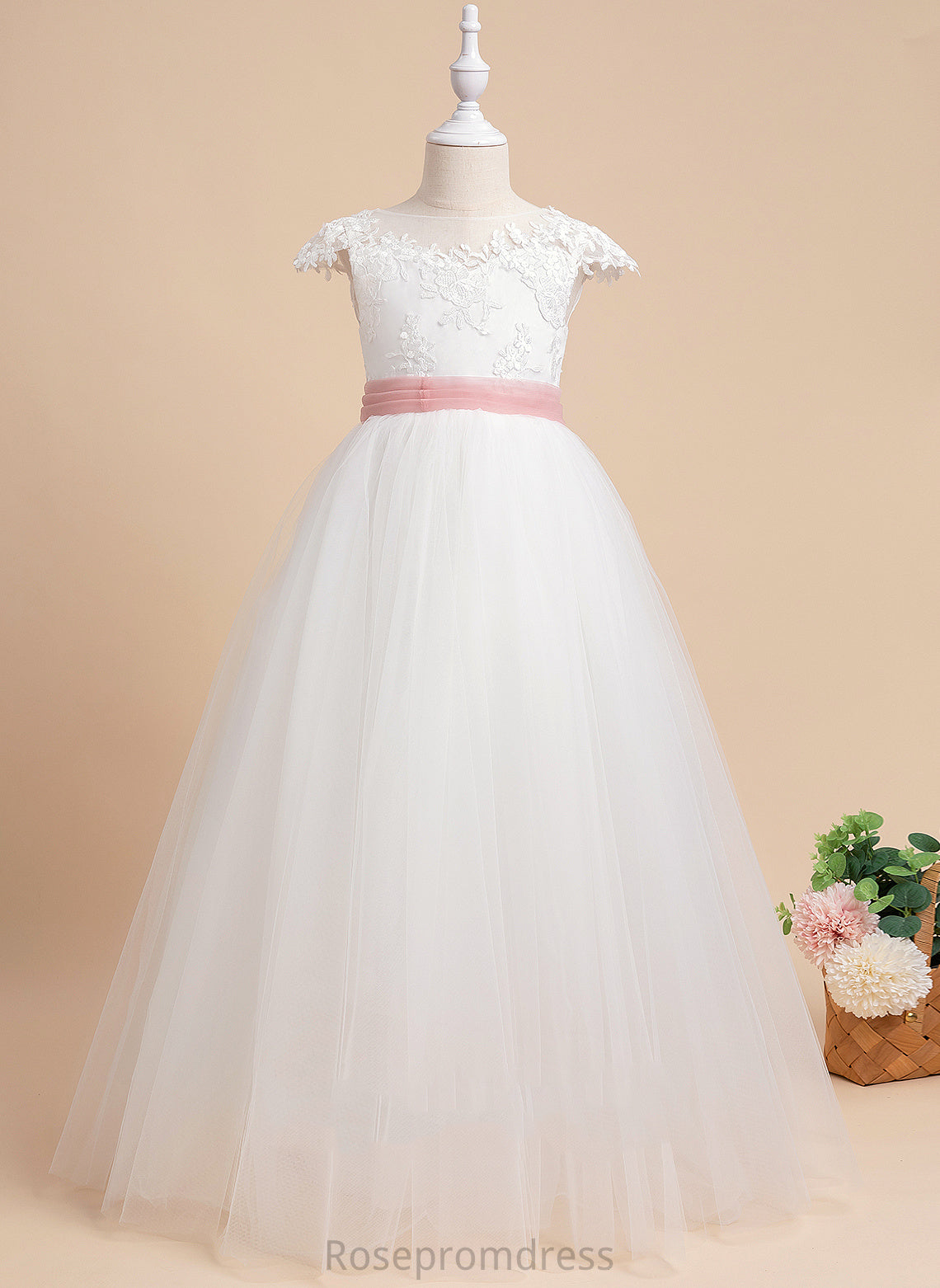 Scoop Lace/Sash Ball-Gown/Princess Sleeveless Girl Flower Neck Floor-length With Lace Dress - Flower Girl Dresses Genesis