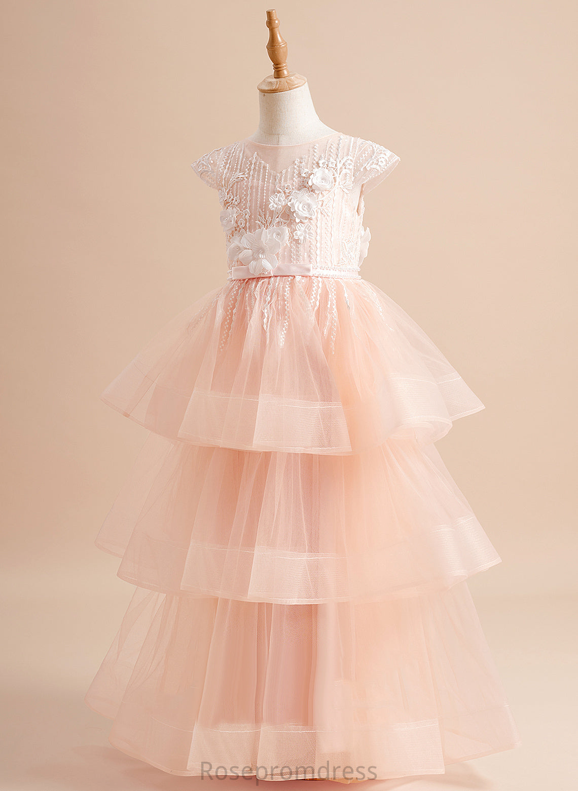 Neck Short Tulle Scoop Ball-Gown/Princess Dress Floor-length Beading/Flower(s)/Bow(s) Flower Sleeves With - Hanna Flower Girl Dresses Girl