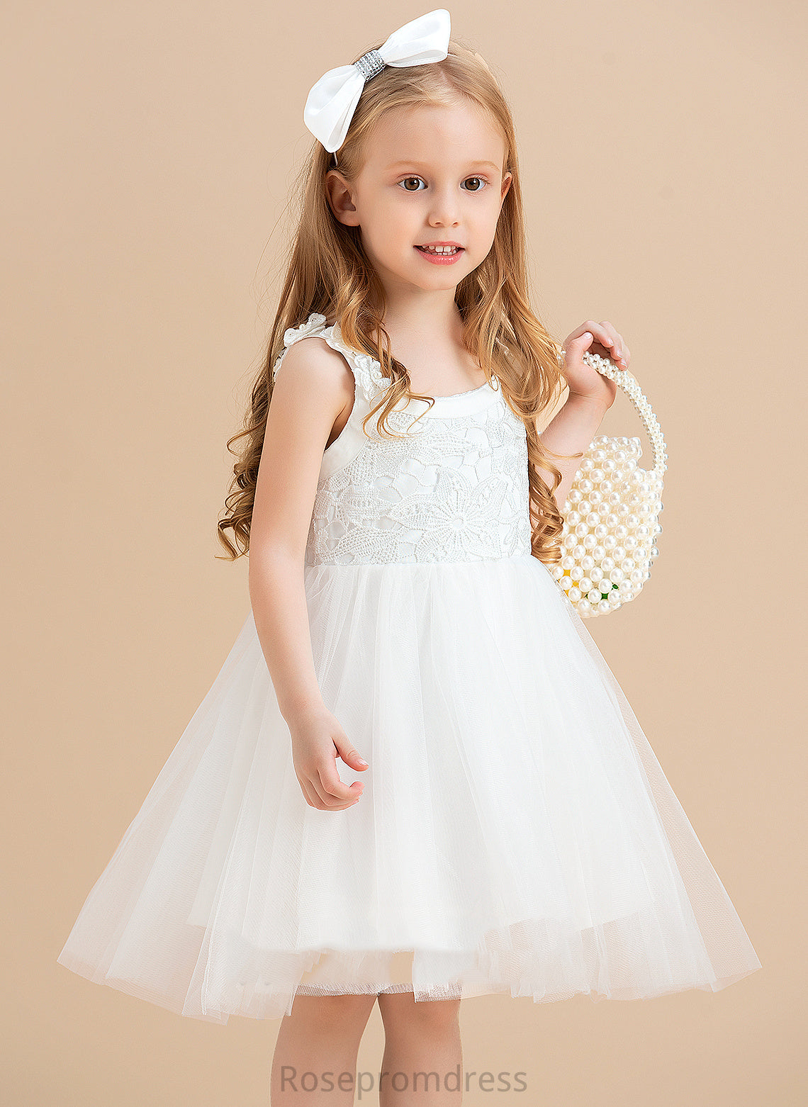 With Satin/Tulle/Lace Kiera Girl Flower(s)/V Dress Knee-length - Back Neck Flower Scoop A-Line Sleeveless Flower Girl Dresses