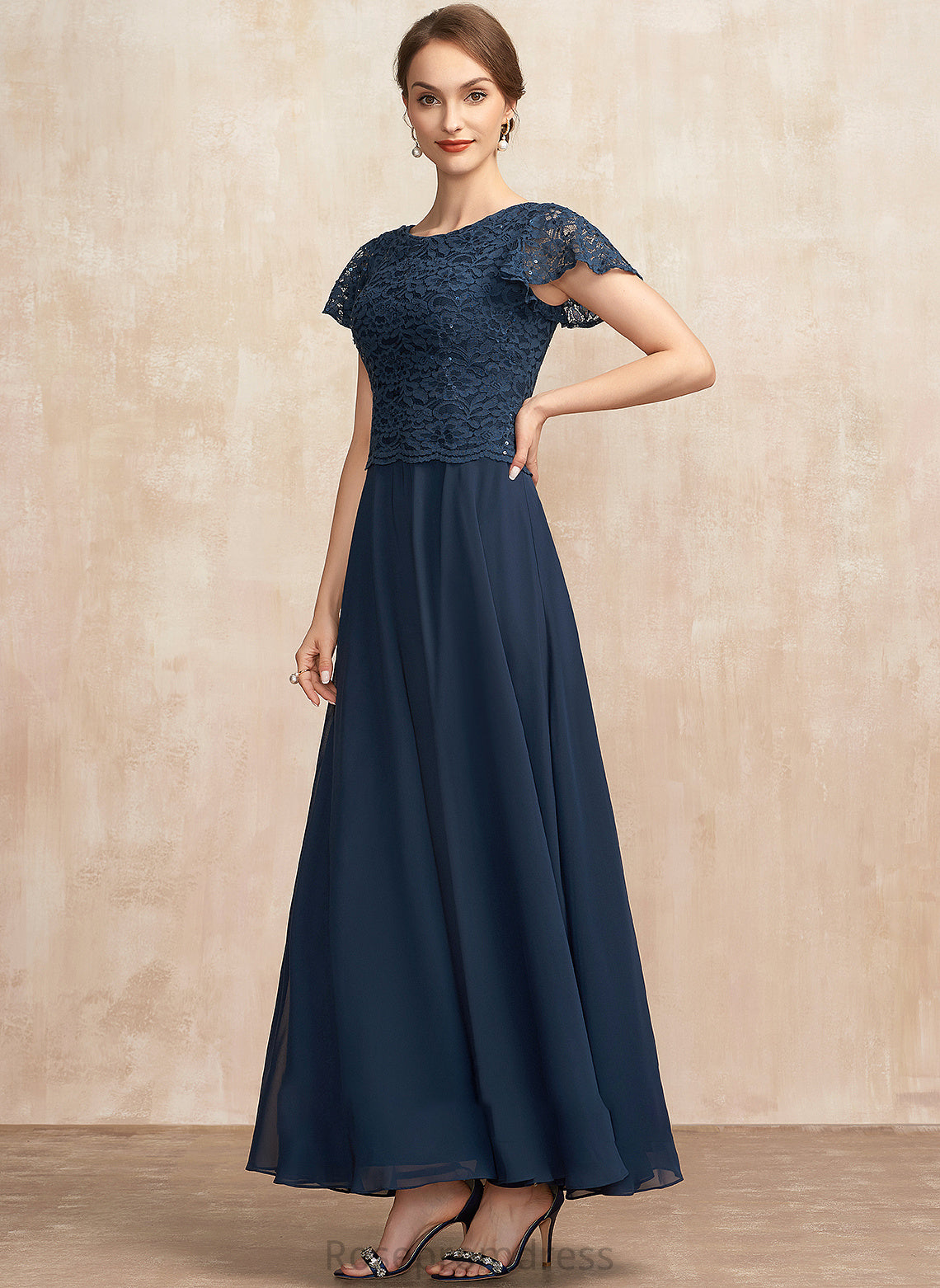 Chiffon Mother of the Bride Dresses of Dress Sequins Lace the A-Line With Mother Bride Guadalupe Scoop Neck Ankle-Length