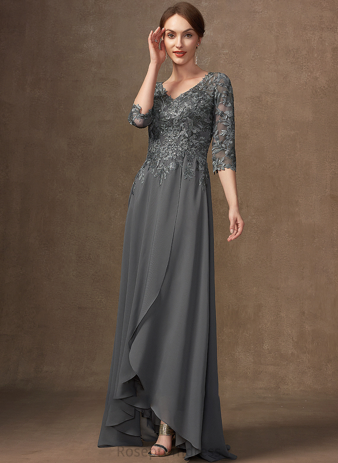 V-neck With Lace of Asymmetrical Sequins the Laurel Bride Mother of the Bride Dresses Dress Mother A-Line Chiffon