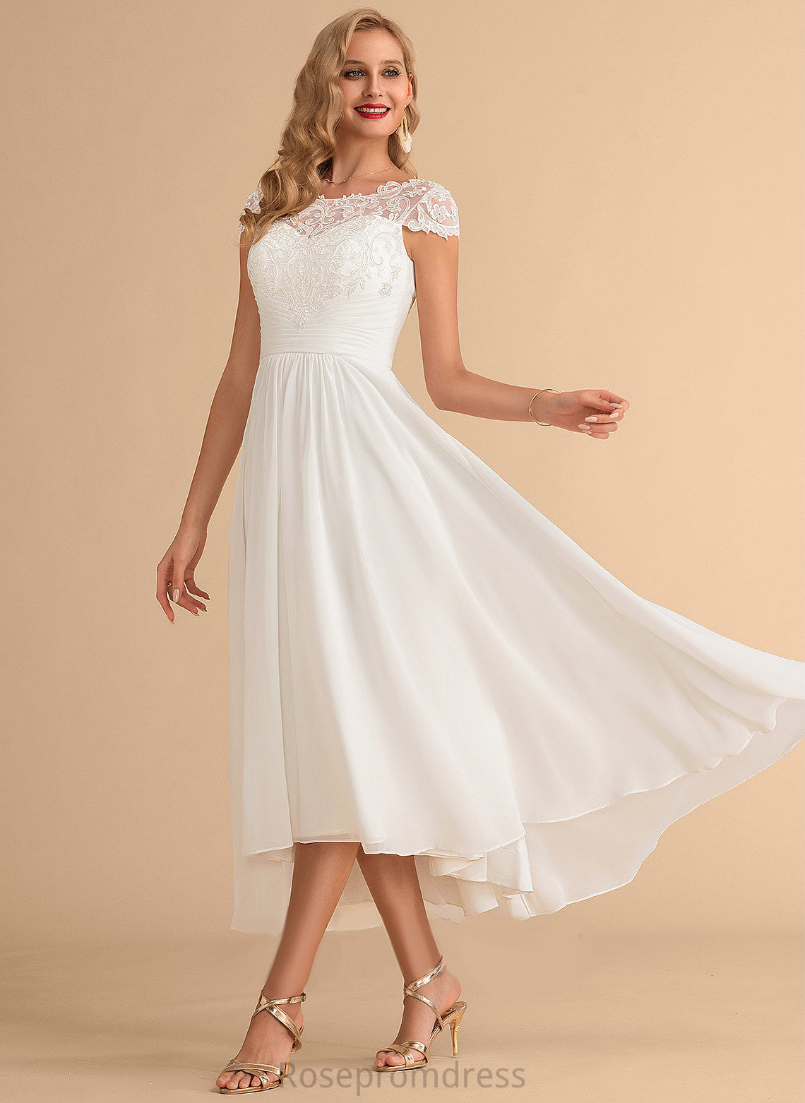 Wedding Kayden A-Line Scoop Chiffon Dress Lace Wedding Dresses Asymmetrical