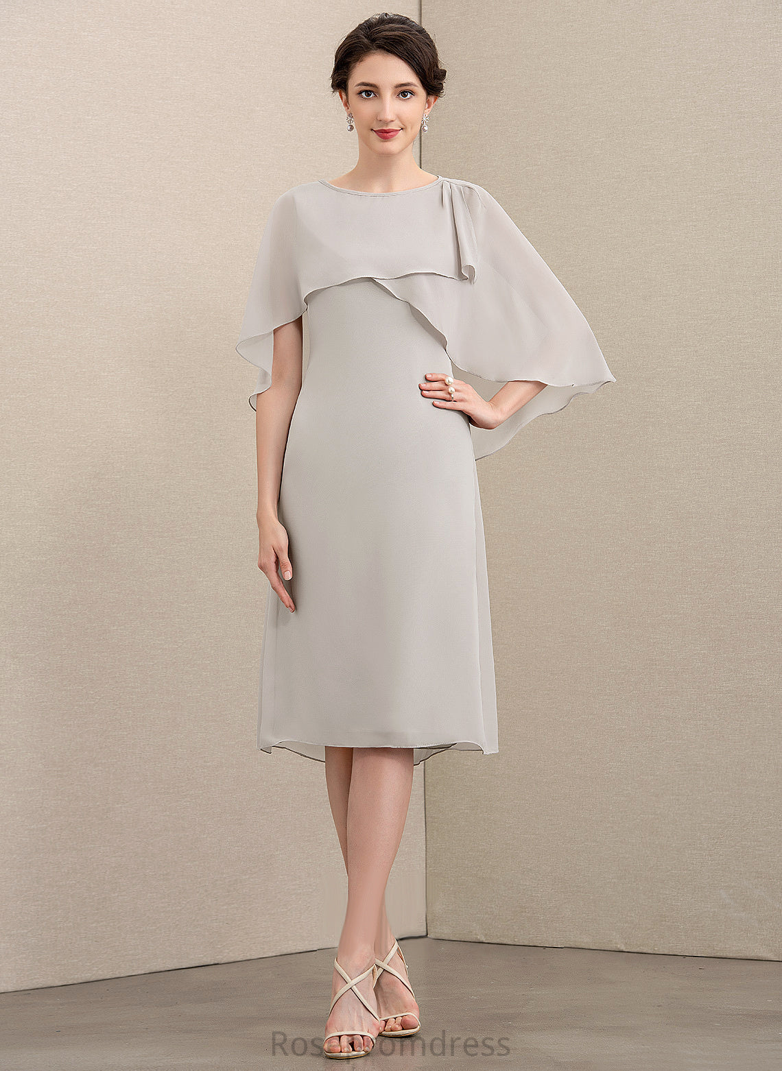 Knee-Length the Mother Chiffon Scoop Dress Bride A-Line Chelsea of Mother of the Bride Dresses Neck