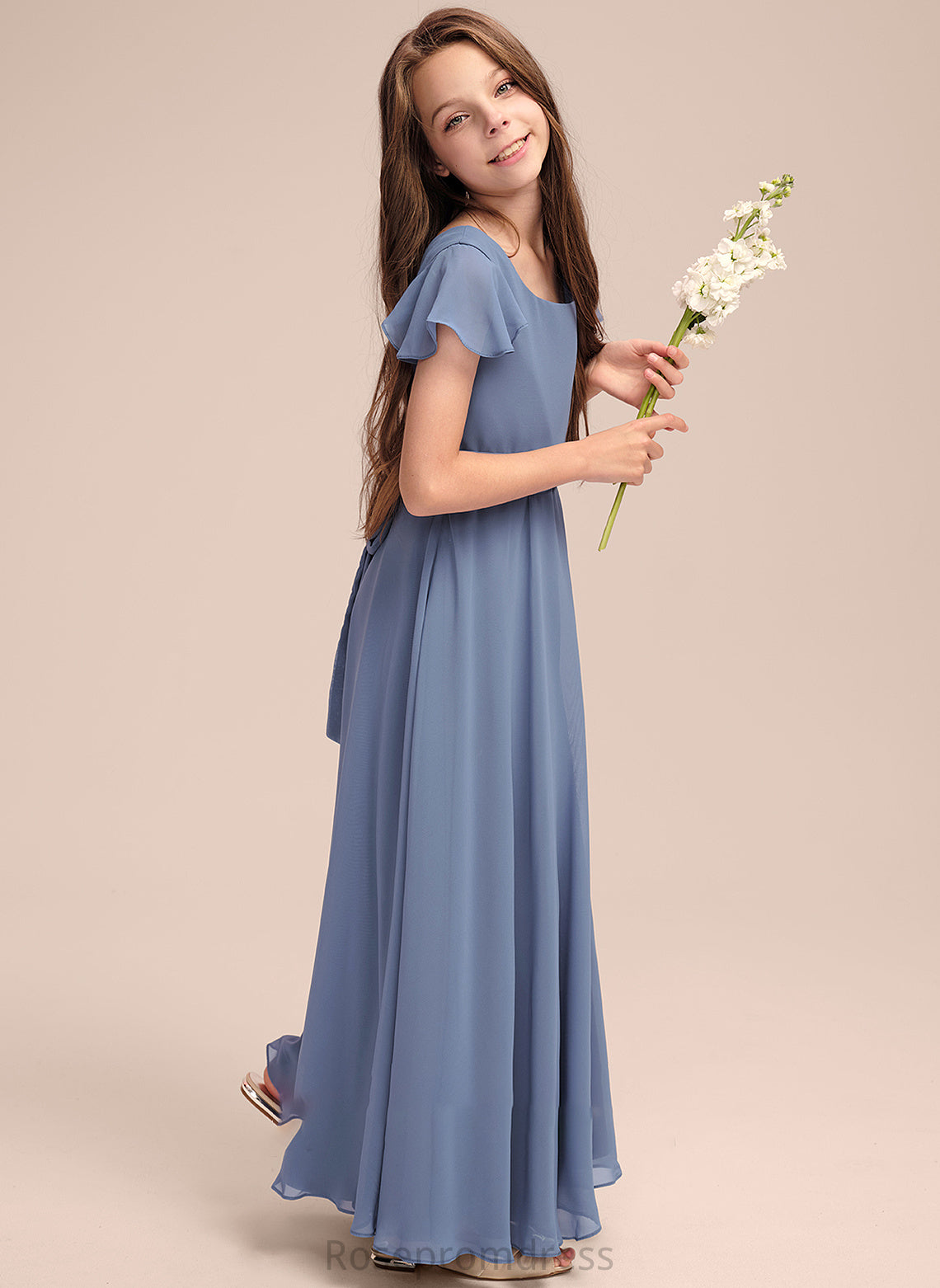 Scoop Junior Bridesmaid Dresses Bow(s) A-Line Neck Britney Chiffon With Floor-Length