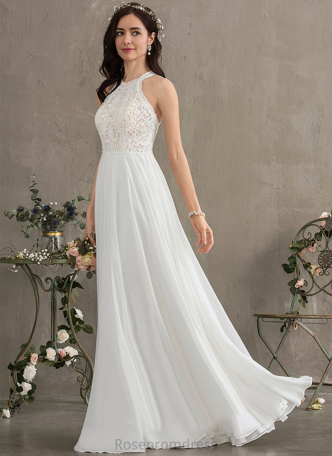 Dress Lace Chiffon A-Line Wedding Wedding Dresses Kennedi Floor-Length