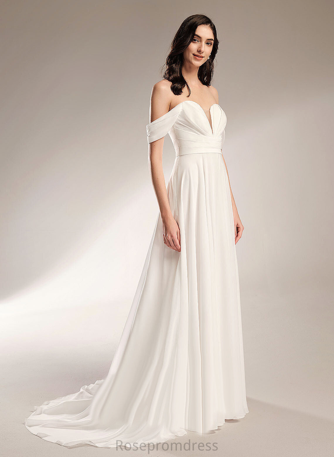 Court Dress Wedding Pleated Train With Magdalena Wedding Dresses Off-the-Shoulder Chiffon A-Line