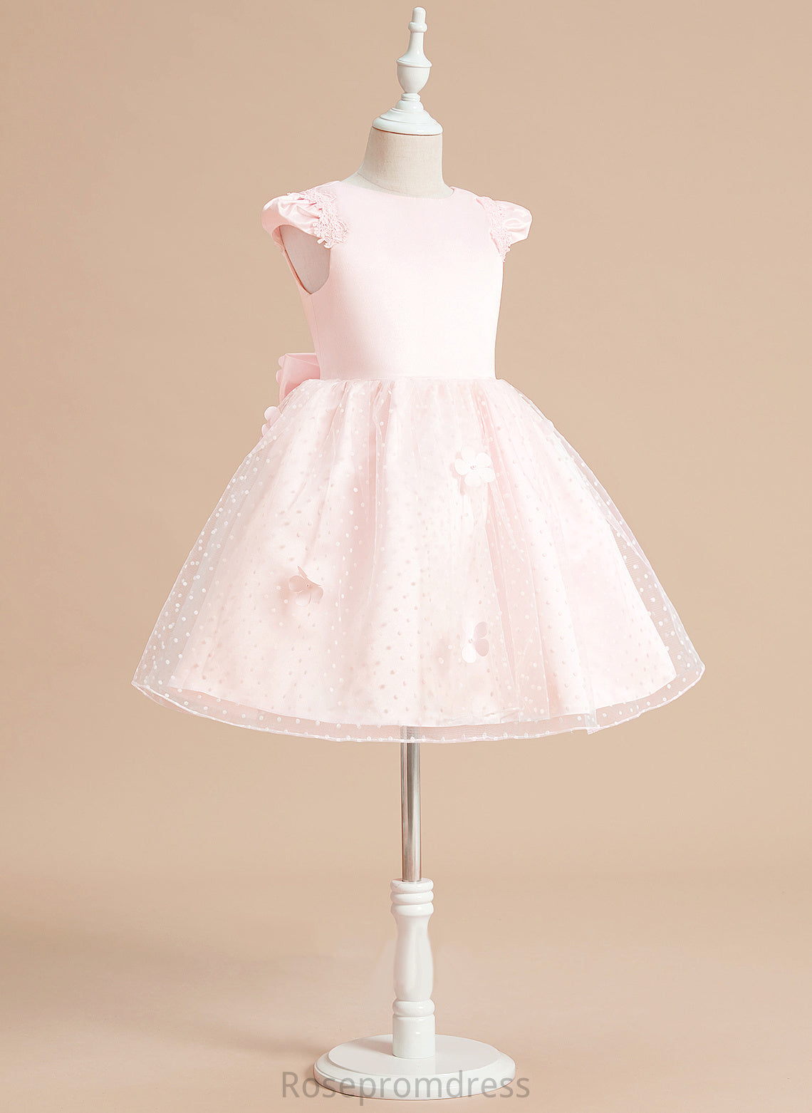 Knee-length - Ball-Gown/Princess Flower Neck Satin/Tulle Elsa Scoop Girl With Bow(s) Sleeveless Dress Flower Girl Dresses