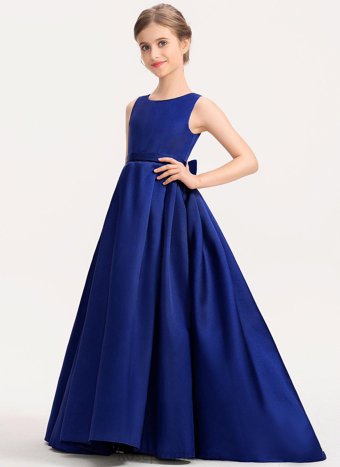 Satin With Train Bow(s) Neck Junior Bridesmaid Dresses Sweep Ball-Gown/Princess Scoop Nyla