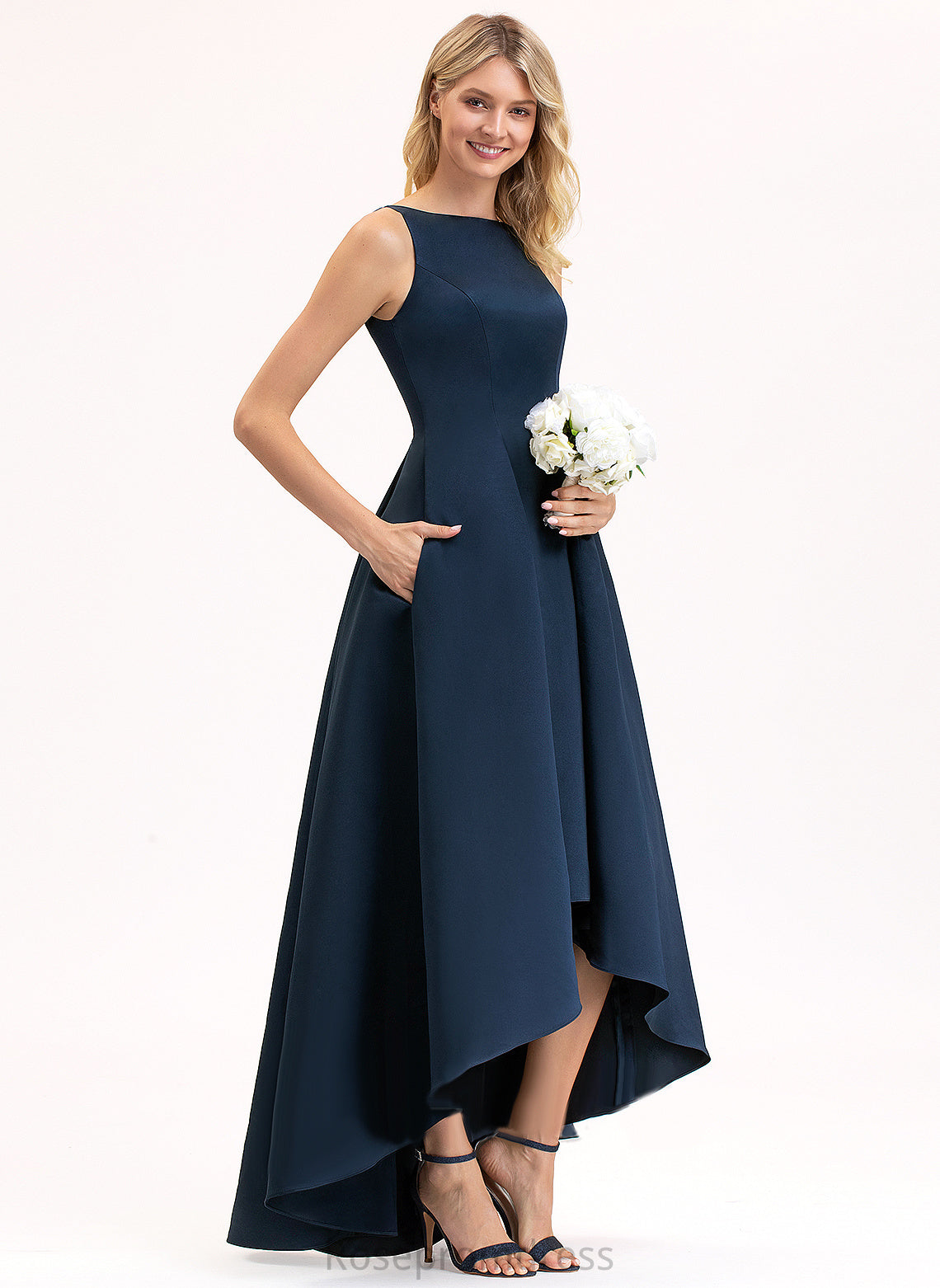 Satin Silhouette Asymmetrical Scoop Straps&Sleeves Fabric Length A-line Neckline Hailie A-Line/Princess Natural Waist Bridesmaid Dresses