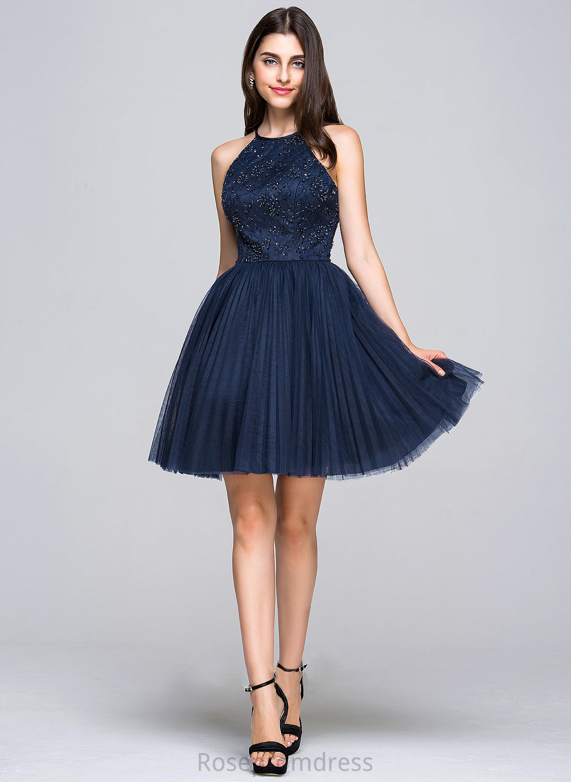 Short/Mini Prom Dresses Sequins Ashtyn Neck Scoop With Bow(s) A-Line/Princess Pleated Beading