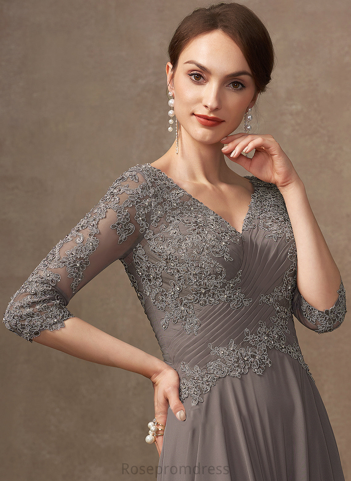 the Floor-Length Mother of the Bride Dresses Chiffon Bride With Sequins A-Line Mother Dress Beading Andrea V-neck of Lace