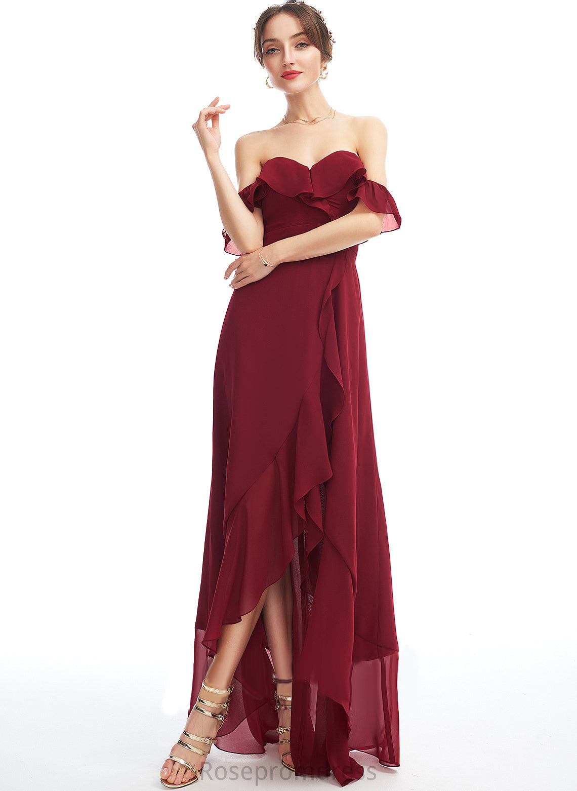 Cocktail Dresses Front Off-the-Shoulder A-Line Cocktail With Lilliana Chiffon Asymmetrical Ruffle Split Dress