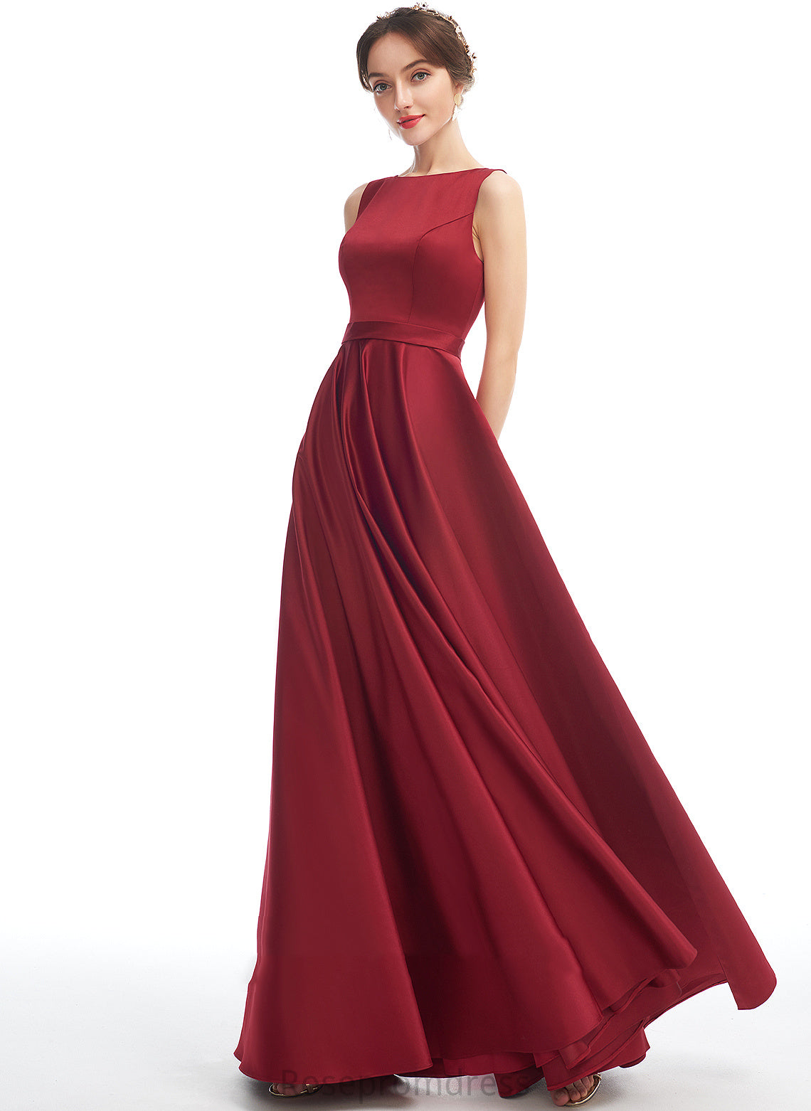 Straps Silhouette A-Line Neckline Length ScoopNeck Satin Floor-Length Fabric Carmen Sleeveless Sheath/Column Bridesmaid Dresses