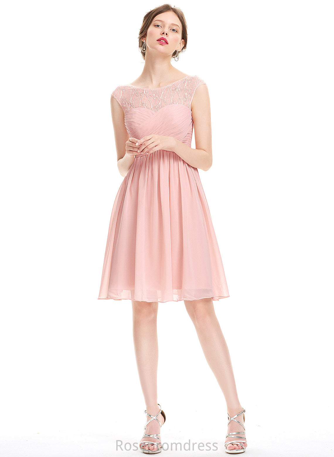 Chiffon A-Line Halle Ruffle Lace Beading With Homecoming Knee-Length Neck Dress Scoop Homecoming Dresses