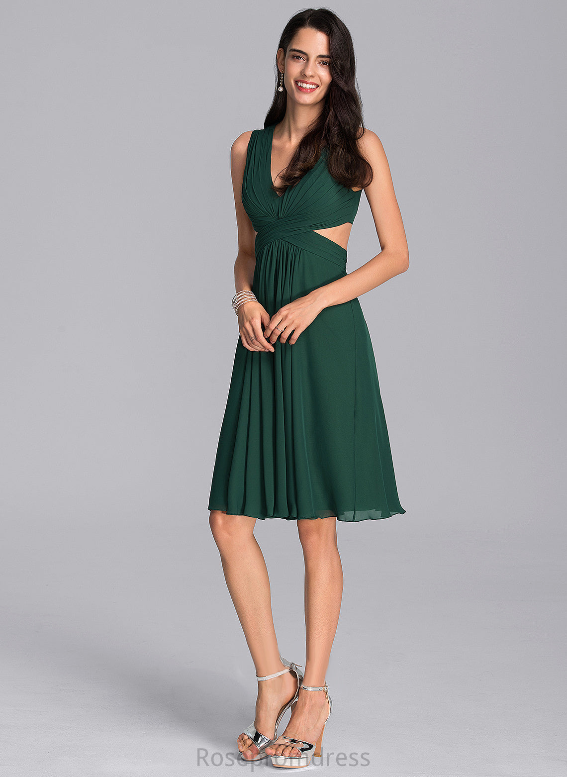 Knee-Length Cocktail Dresses Tara V-neck Cocktail Dress With Chiffon A-Line Ruffle