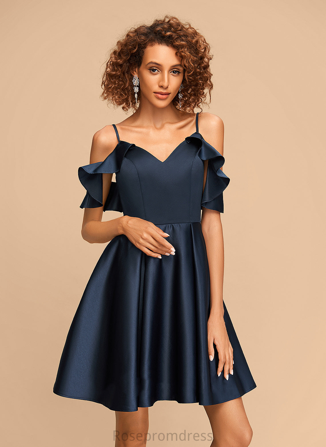 Satin Homecoming Dresses V-neck Dress Homecoming Frederica Short/Mini Cascading A-Line Ruffles With