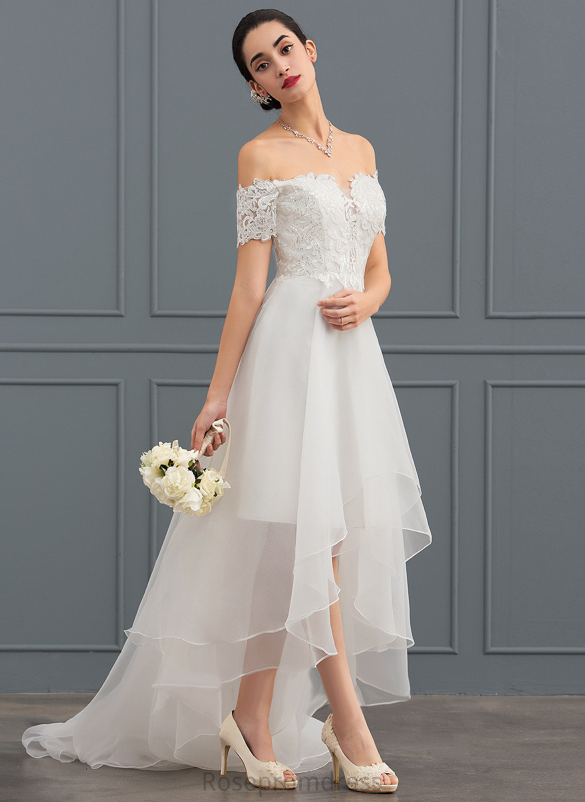 With A-Line Asymmetrical Lace Dress Wedding Dresses Wedding Organza Clarissa Sequins