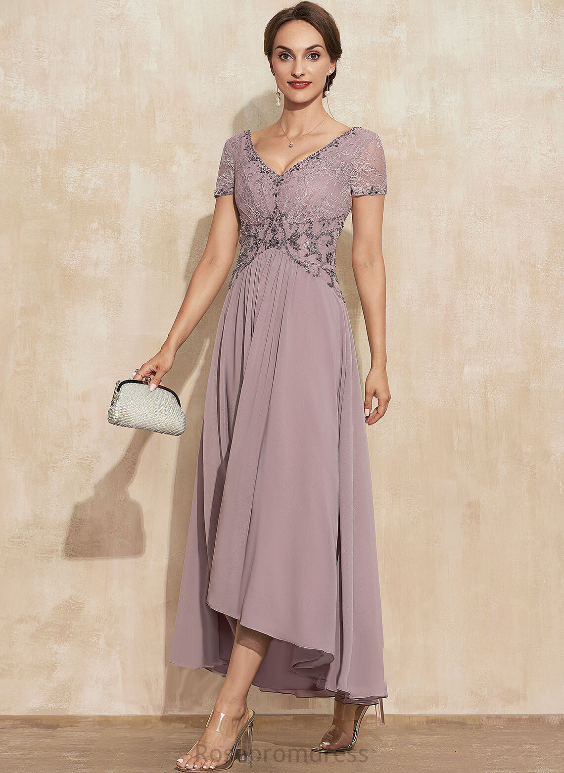 of Mother of the Bride Dresses Denisse Dress Asymmetrical the Bride With Chiffon Beading A-Line Mother Lace V-neck