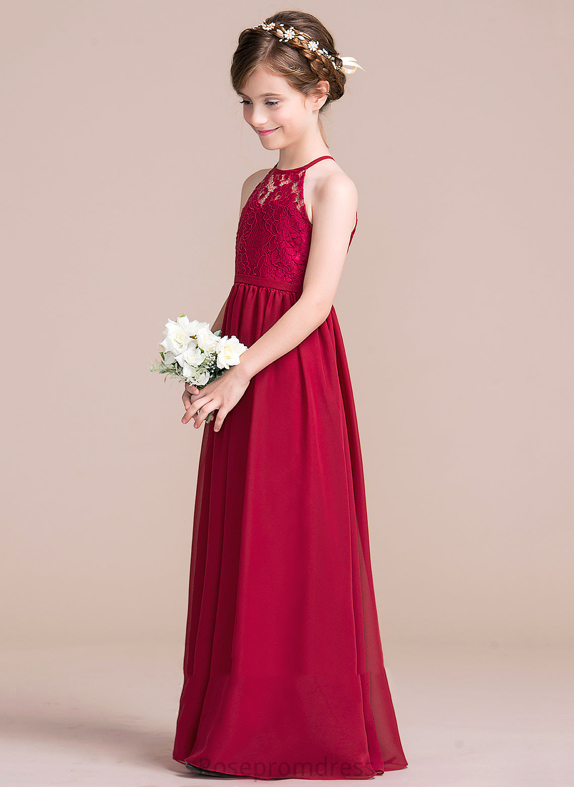 A-Line Flower Girl Dresses - Floor-length Dress Scoop Neck Sleeveless Flower Madison Chiffon/Lace Girl