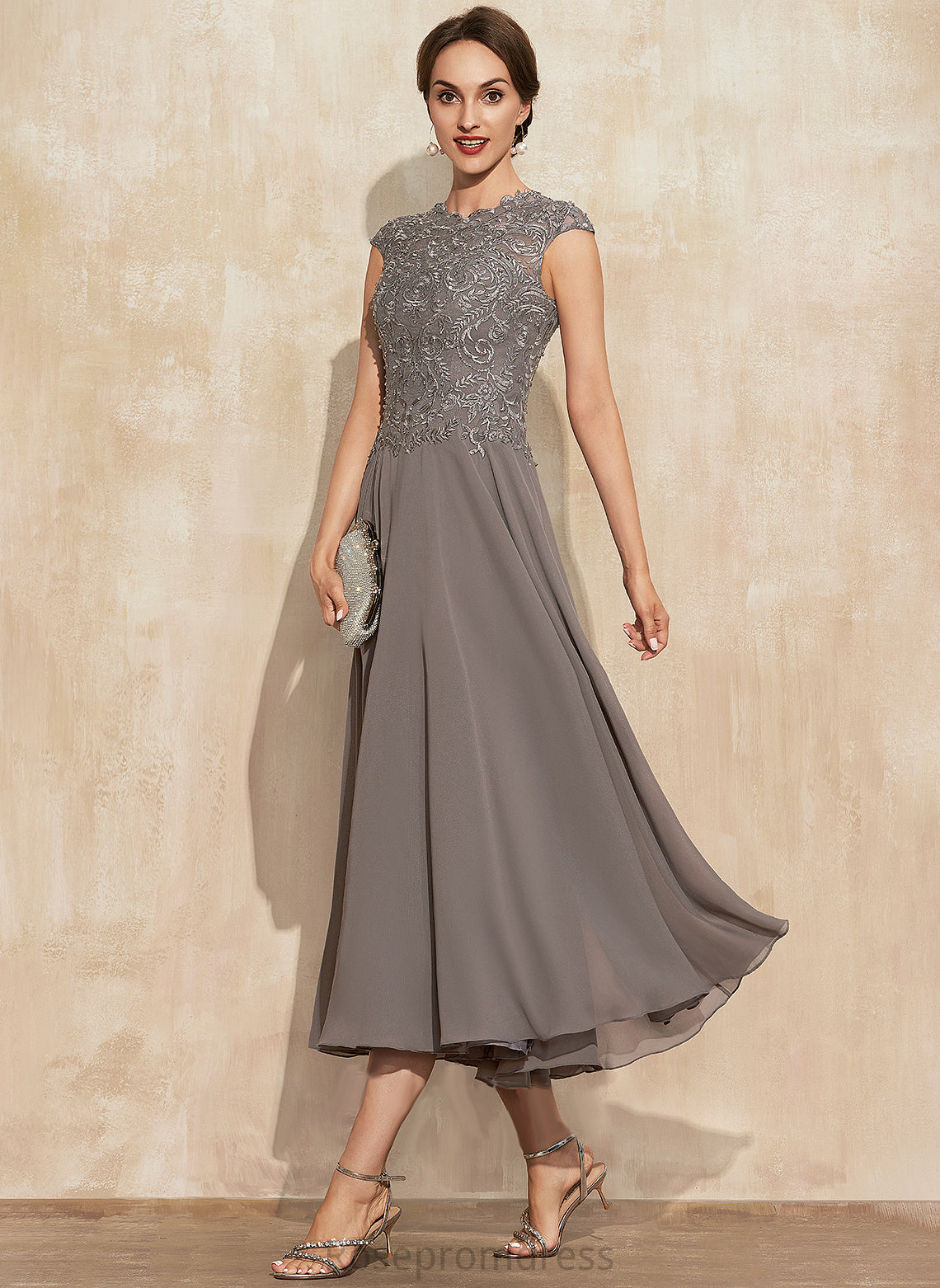 Scoop Chiffon Neck the Beading of A-Line With Lace Jakayla Bride Mother of the Bride Dresses Tea-Length Dress Mother