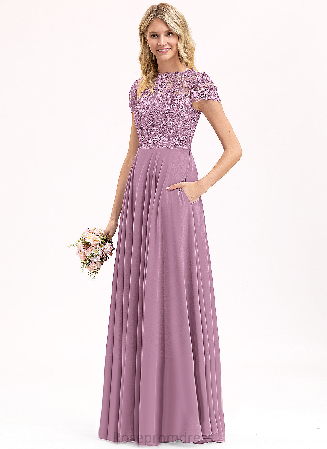 Floor-Length A-Line Chiffon Scoop Lace Nellie Prom Dresses