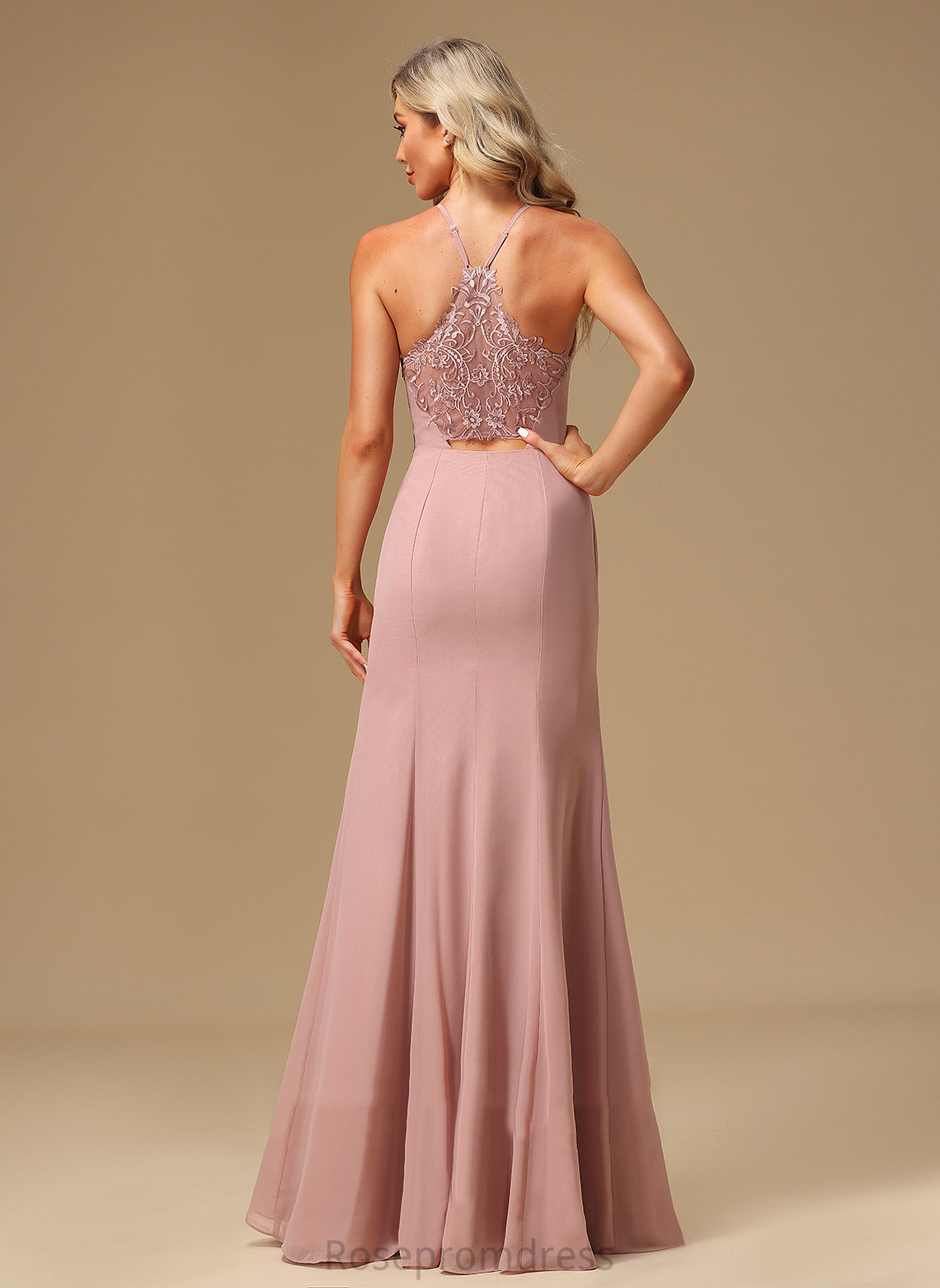 Neckline HighNeck A-Line Floor-Length Fabric Embellishment Length Silhouette SplitFront Lace Pru Bridesmaid Dresses