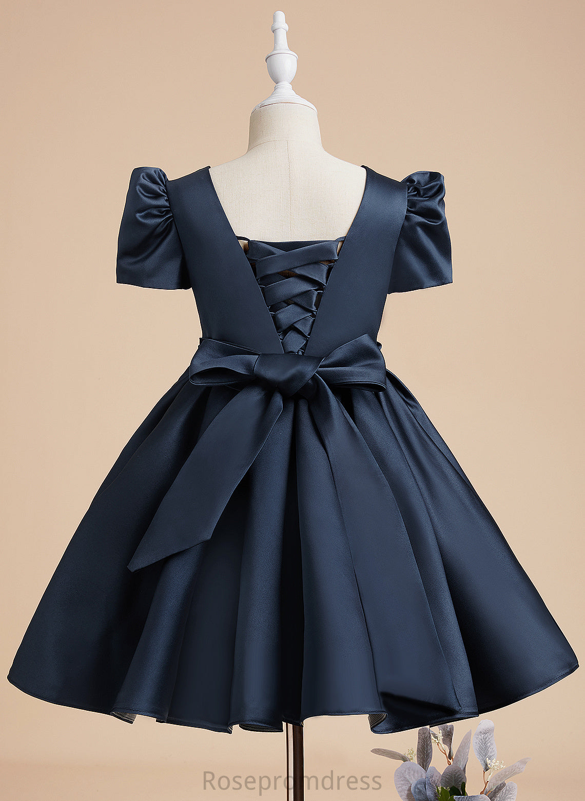 Girl Scoop Satin - Knee-length Braelyn Dress Flower Sleeves Flower Girl Dresses Short A-Line Neck