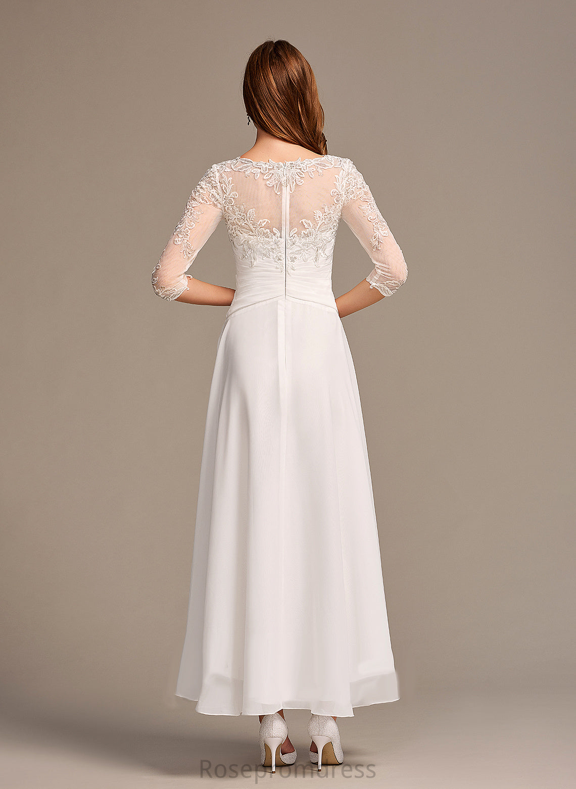 Lace Wedding Dresses Chiffon Wedding A-Line Dress With Asia Asymmetrical Illusion