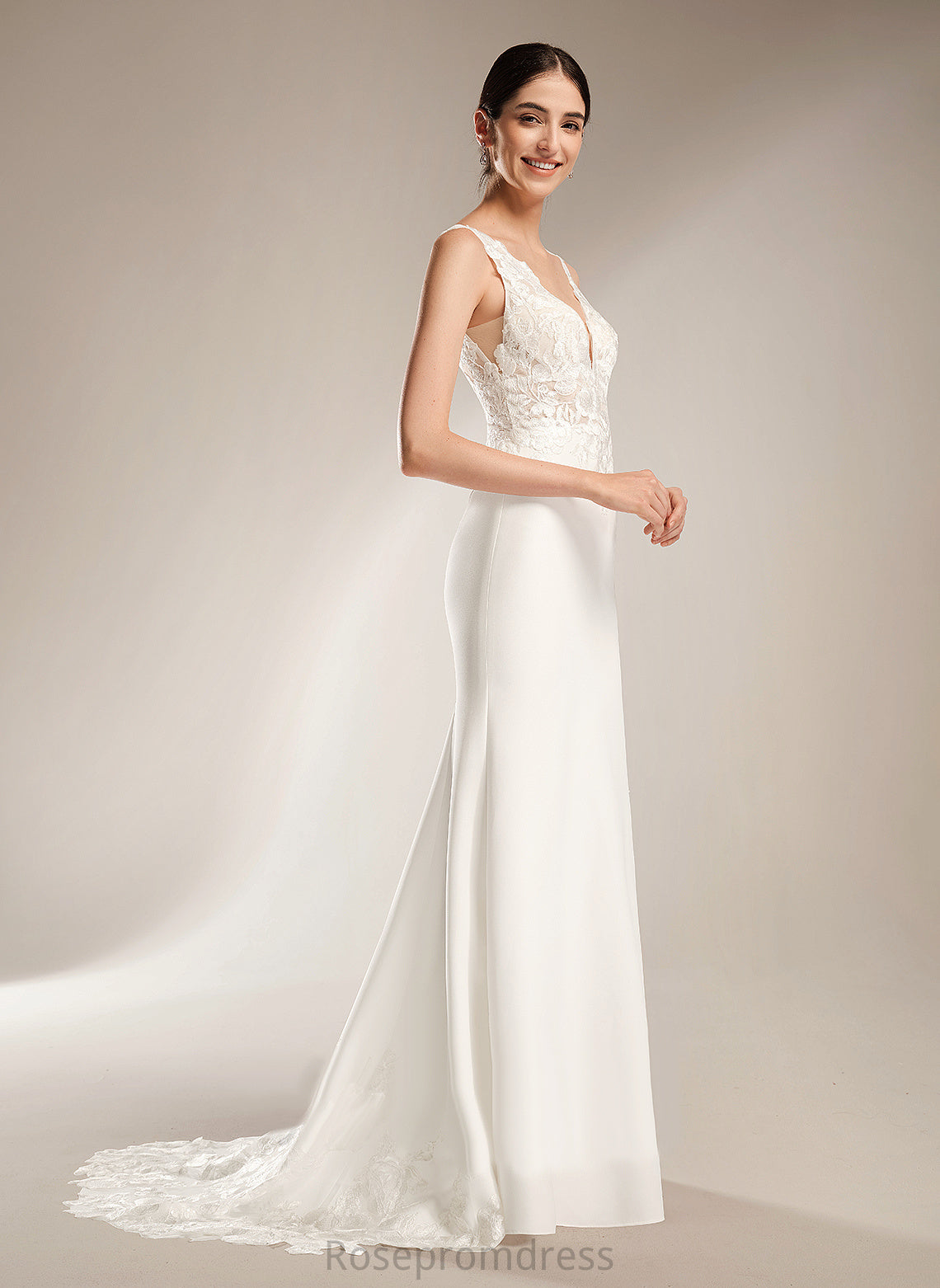 Sequins Stretch Court Dress Wedding Dresses Train Sheath/Column V-neck Alexus With Wedding Crepe