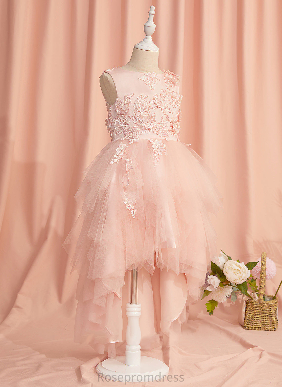 With Back - Ariel Sleeveless Dress Tulle Flower Lace/Flower(s)/V Girl Flower Girl Dresses Neck Ball-Gown/Princess Asymmetrical Scoop