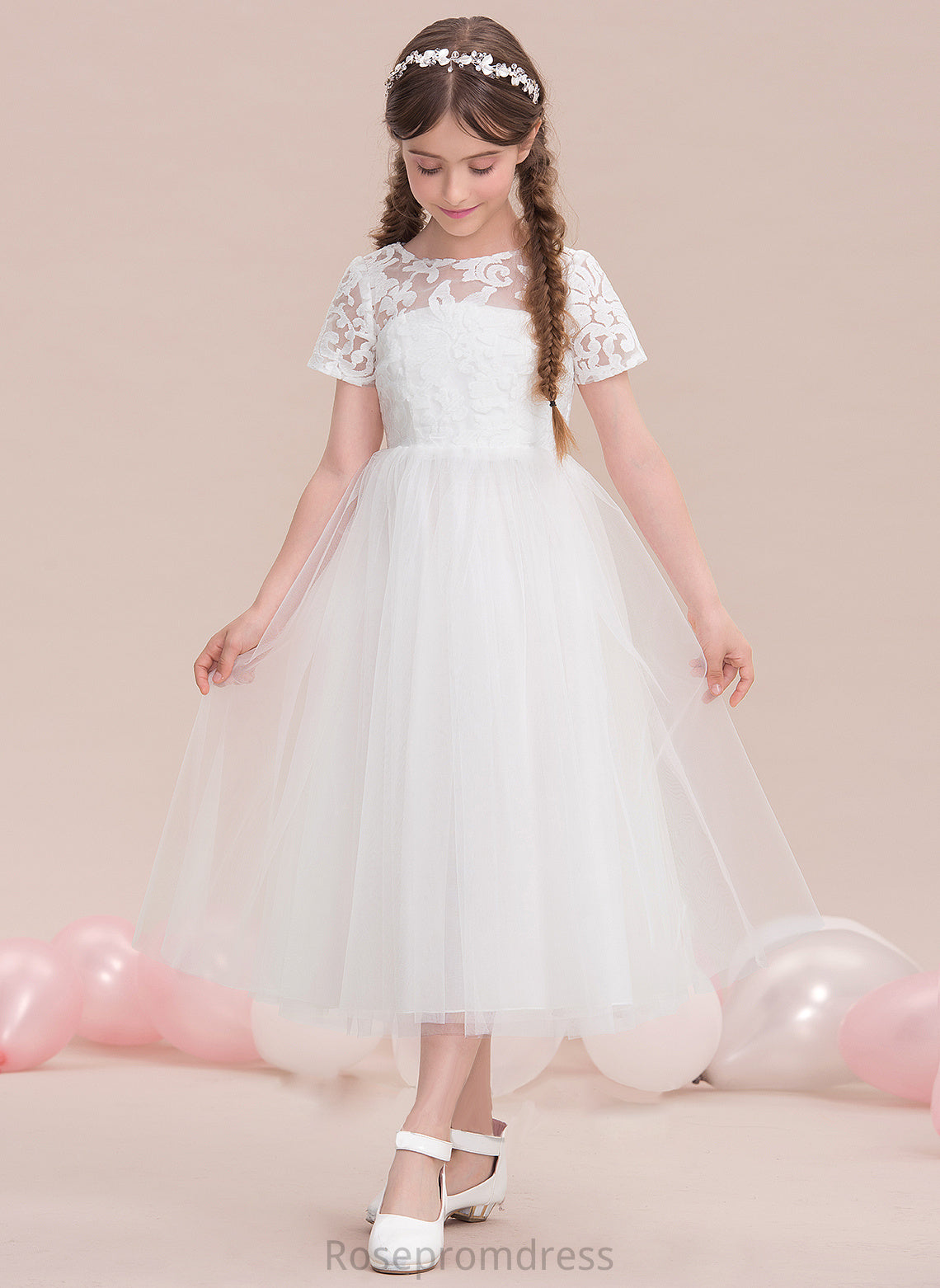 Junior Bridesmaid Dresses Neck Tea-Length Scoop Nan A-Line Tulle