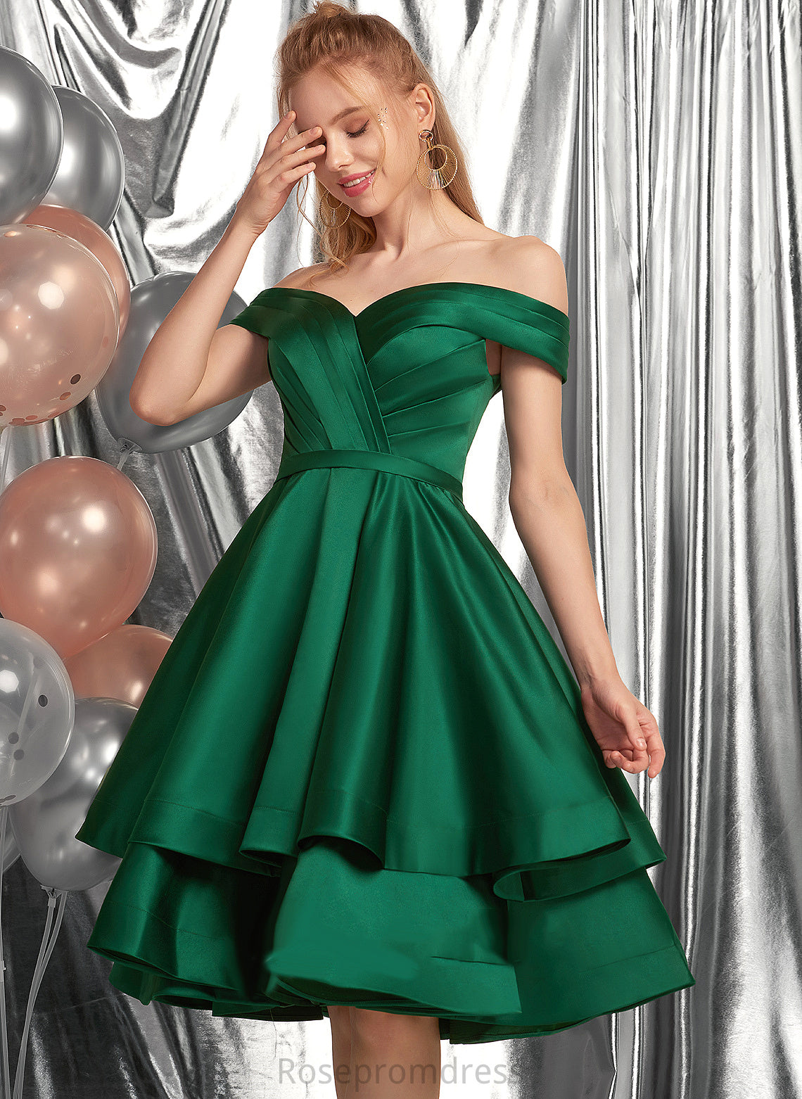 Off-the-Shoulder Homecoming Satin Dress Ruffle Knee-Length With Homecoming Dresses A-Line Jess