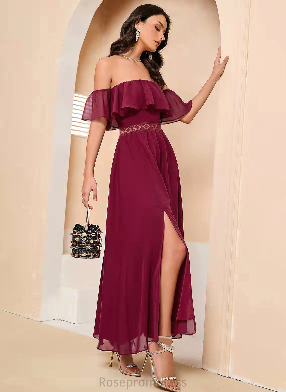 Front Prom Dresses Off-the-Shoulder Split A-Line Ankle-Length With Savanna