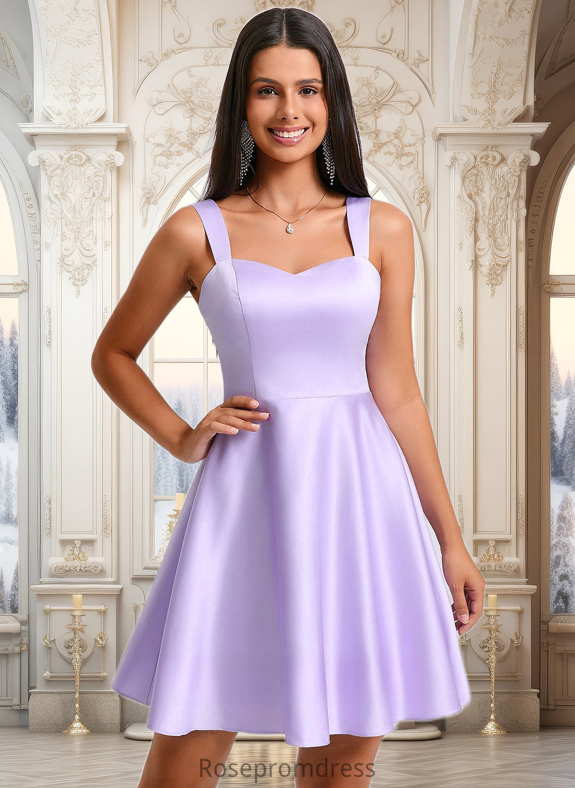 Adelyn A-line Sweetheart Short Satin Homecoming Dress With Bow DSP0025682