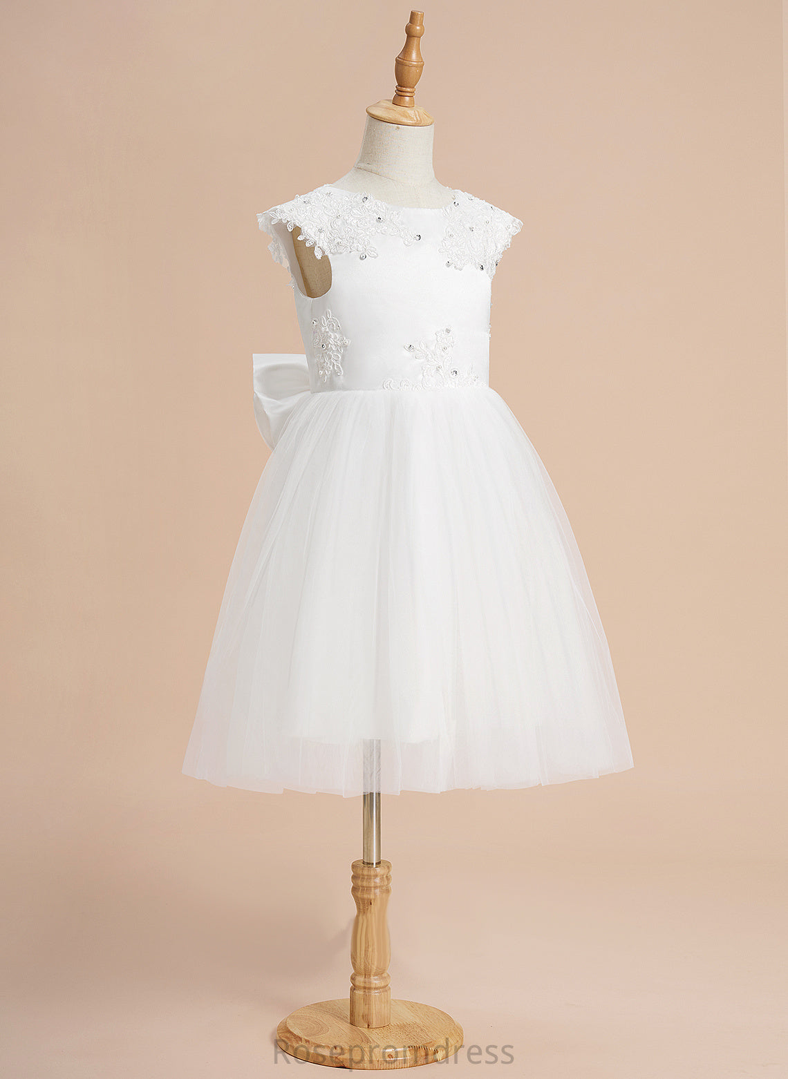 Girl Flower Girl Dresses A-Line With Tulle - Neck Flower Beading/Sequins/Bow(s) Serena Sleeveless Scoop Knee-length Dress