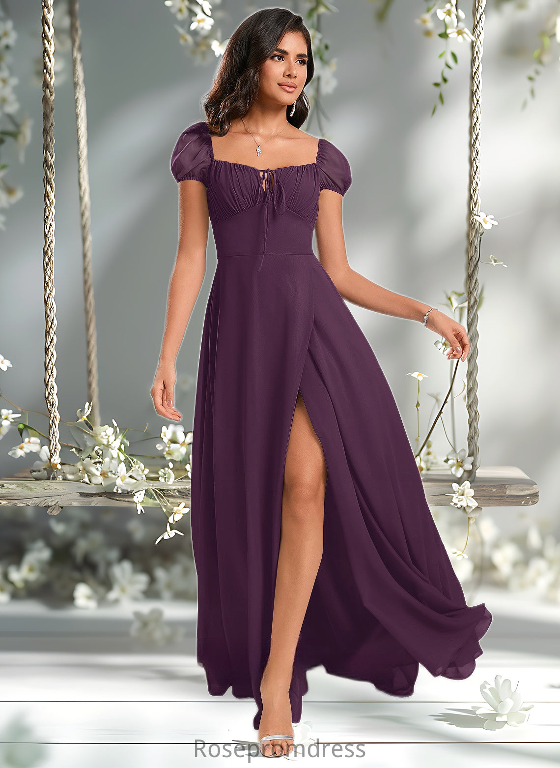 Arabella A-line Square Floor-Length Chiffon Prom Dresses With Ruffle DSP0025872