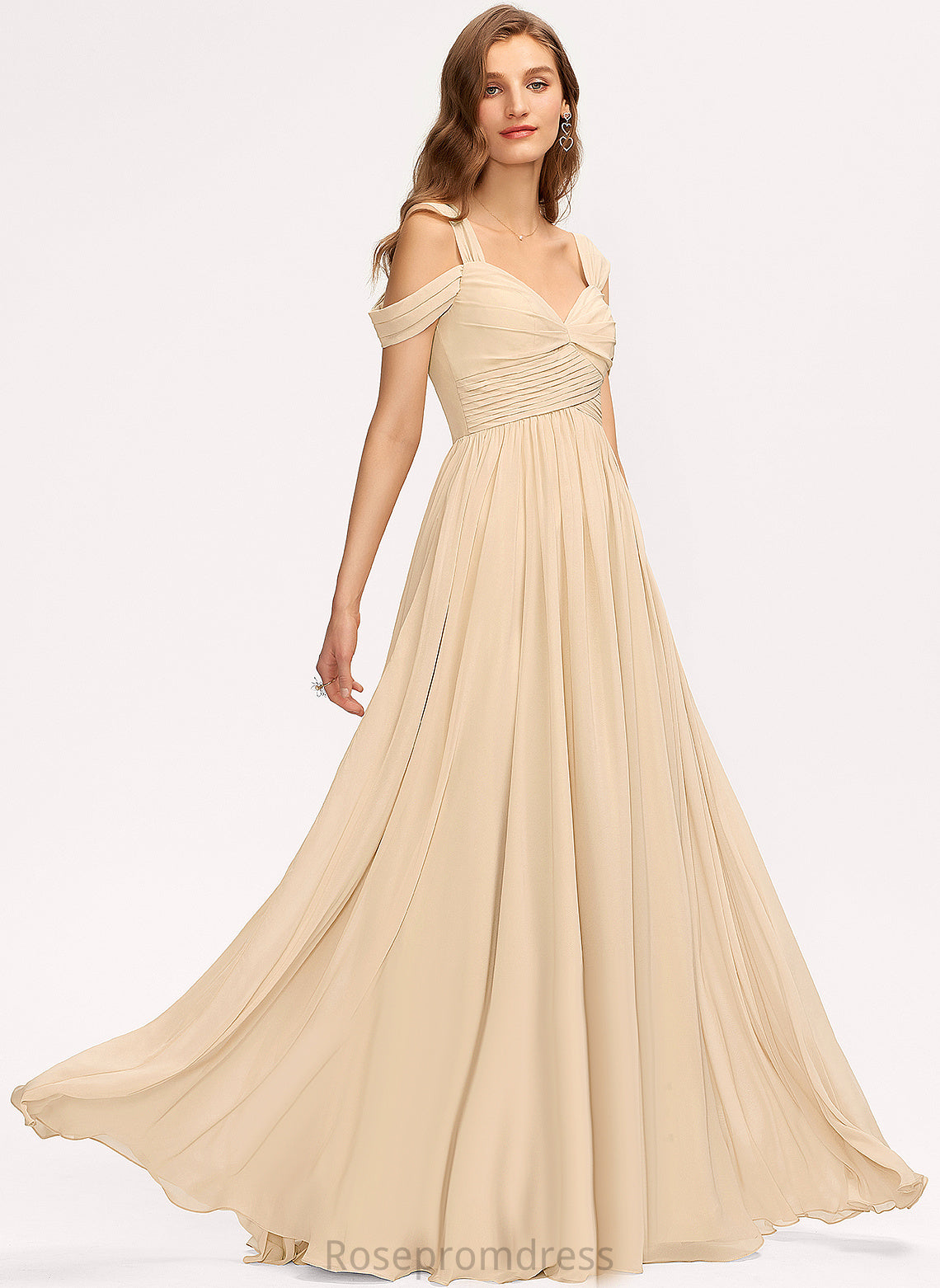 Floor-Length Silhouette Length Fabric Embellishment A-Line Pleated ColdShoulder Neckline V-neck Noelle Sleeveless Bridesmaid Dresses