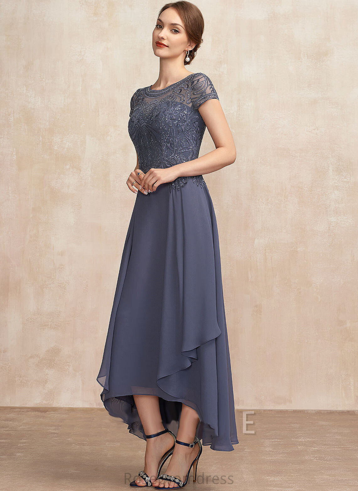 Asymmetrical Dress Mother of the Bride Dresses A-Line Bride Neck With Sequins Sandy Scoop Chiffon the Lace of Mother