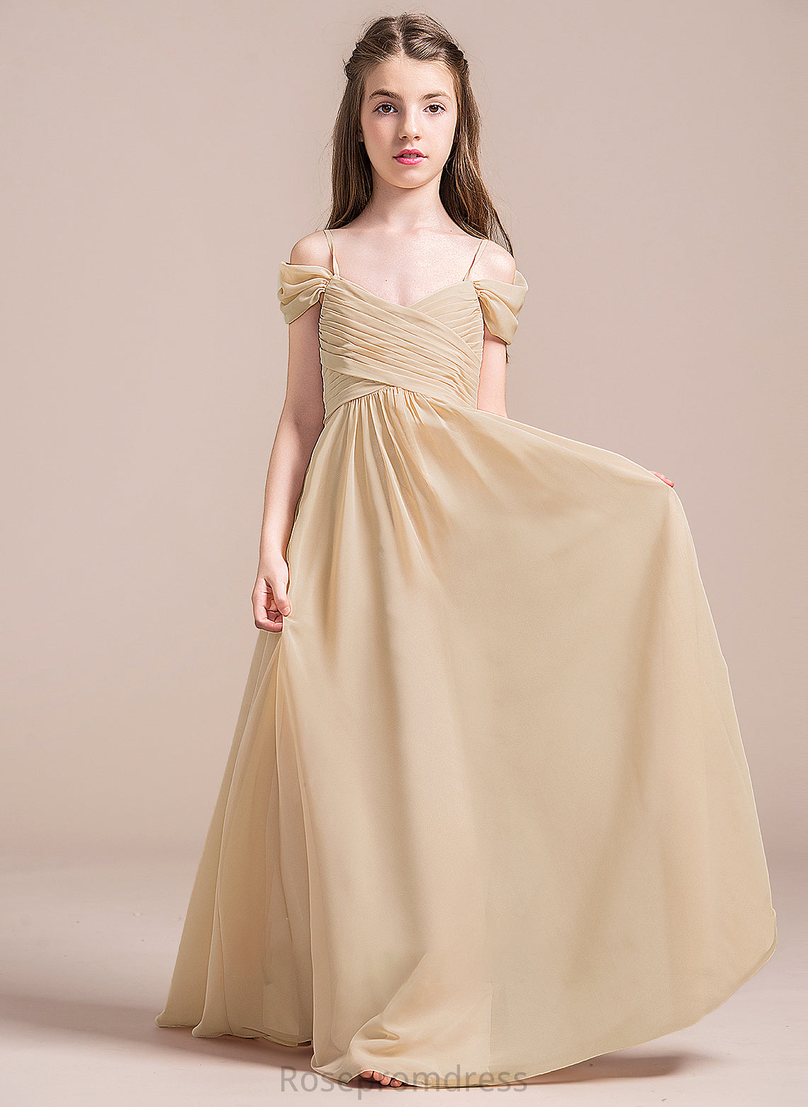 Trinity With Chiffon Junior Bridesmaid Dresses A-Line Floor-Length Off-the-Shoulder Ruffle