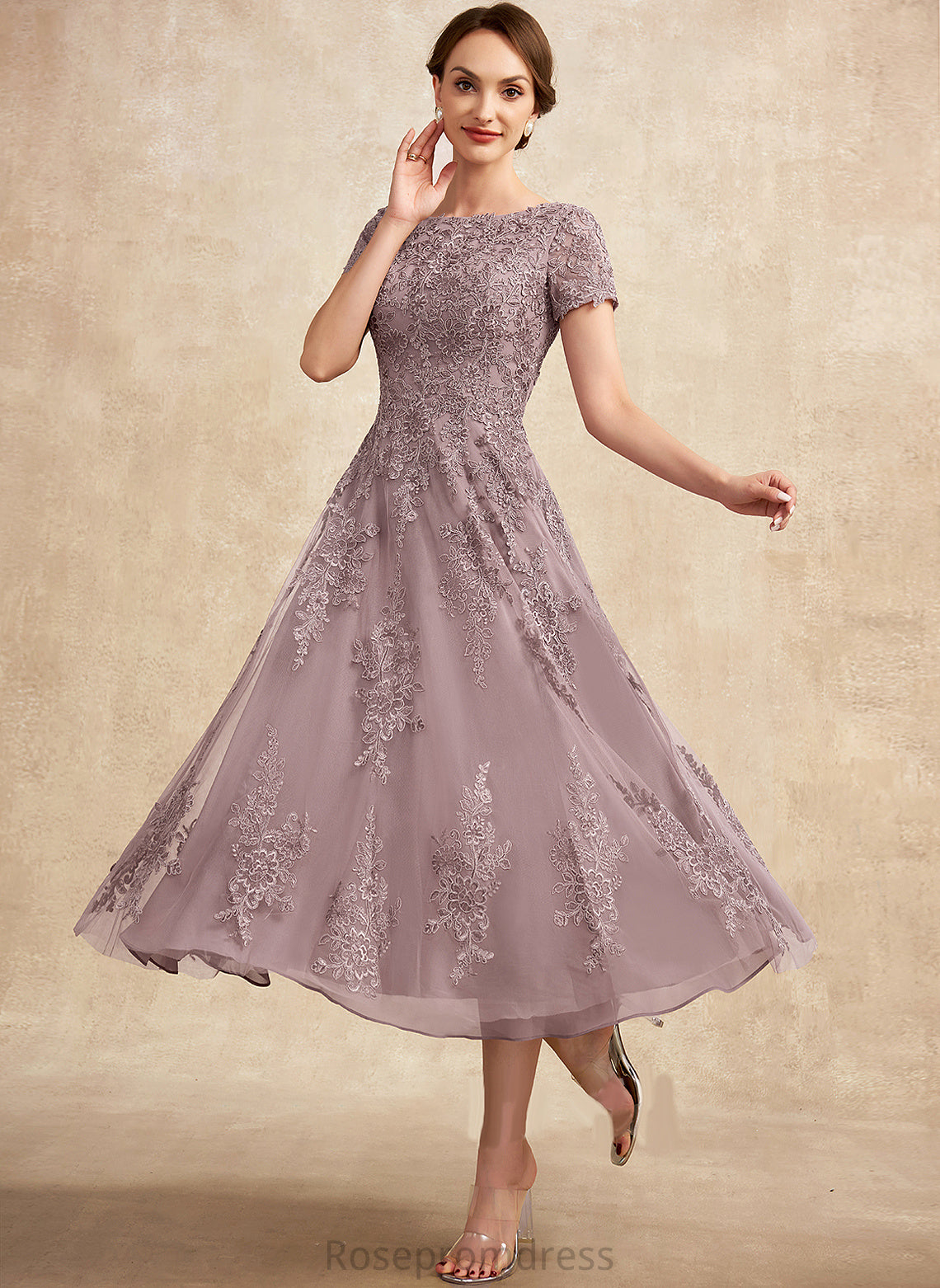 Tulle Olivia Scoop Dress A-Line Bride Neck the Mother of the Bride Dresses of Mother Tea-Length Lace