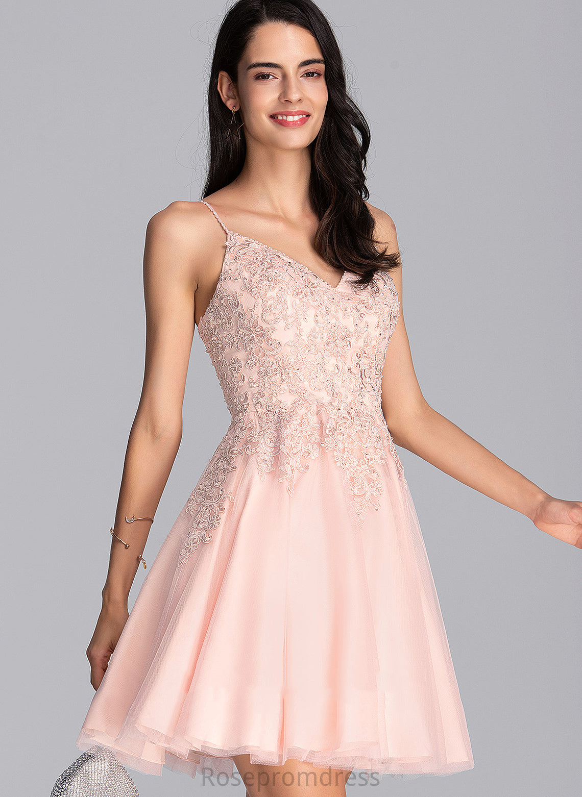 Homecoming Homecoming Dresses Daniella Lace Beading With Dress V-neck A-Line Tulle Short/Mini