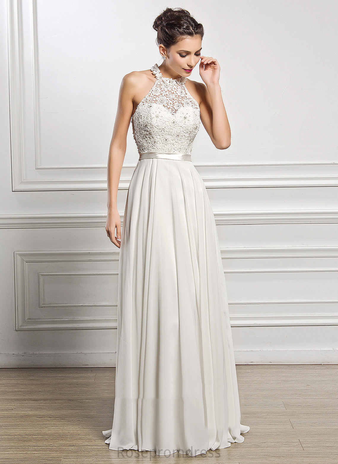 Floor-Length A-Line Shaylee Wedding Chiffon Scoop With Beading Sequins Dress Neck Wedding Dresses Lace