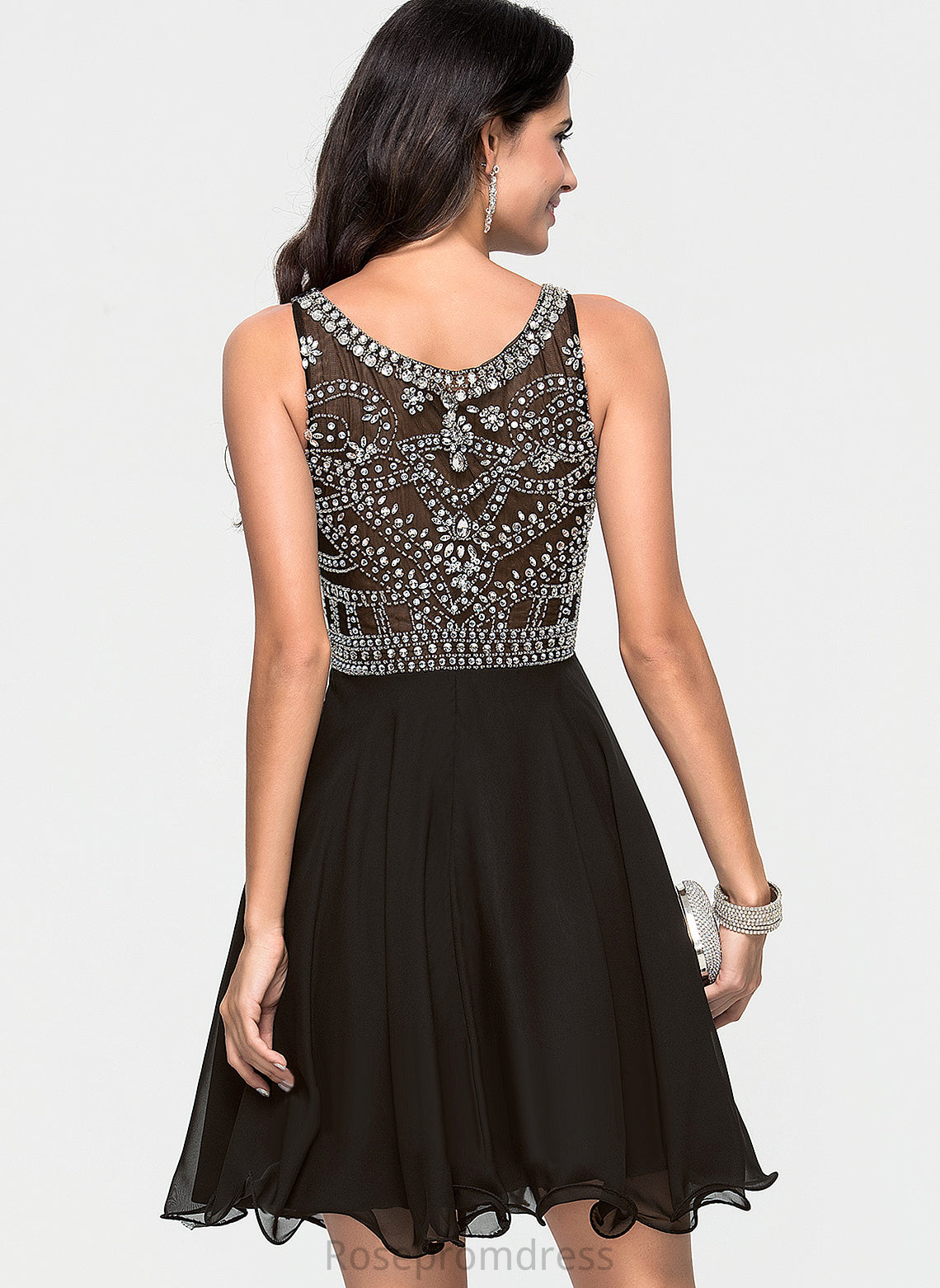 Beading With Sequins Short/Mini Raven A-Line Neck Homecoming Dresses Chiffon Scoop Homecoming Dress