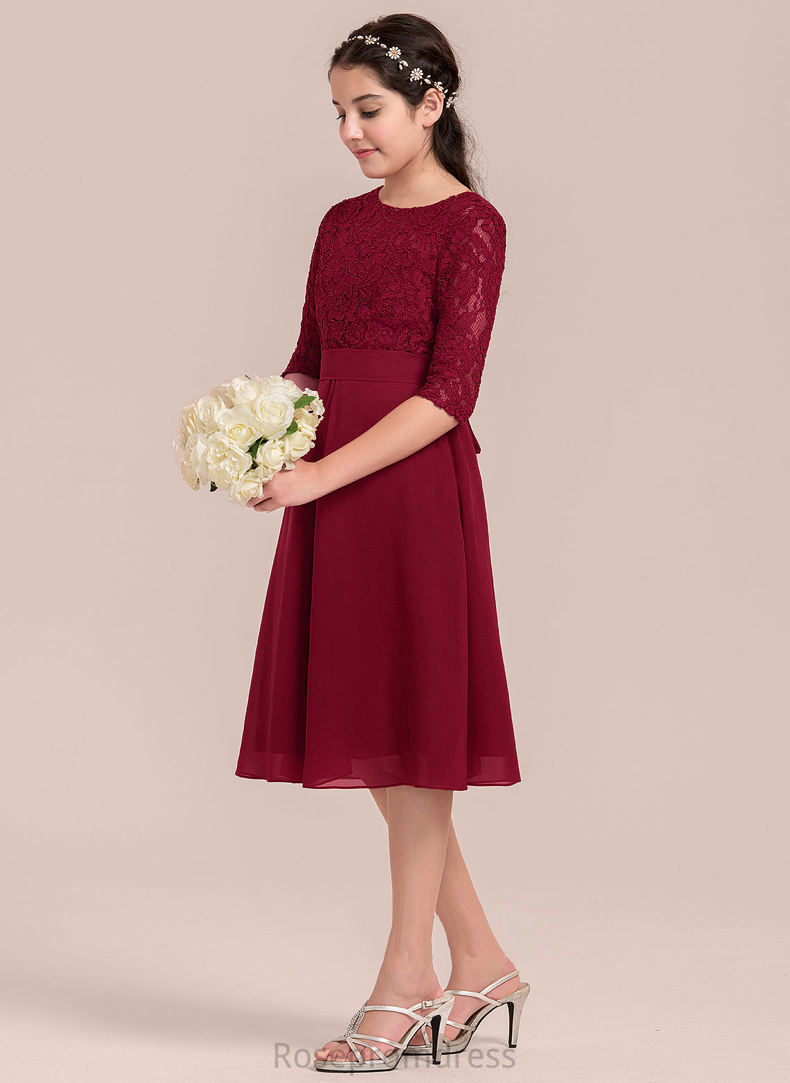 Adeline Neck Junior Bridesmaid Dresses Knee-Length A-Line Scoop Chiffon