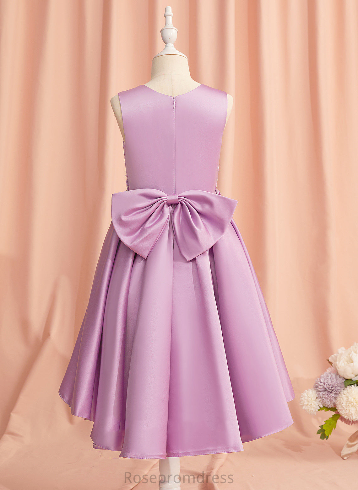 Flower Satin/Tulle Girl A-Line Dress Tori Flower Girl Dresses Sleeveless Neck - Asymmetrical With Lace/Beading/Bow(s) Scoop