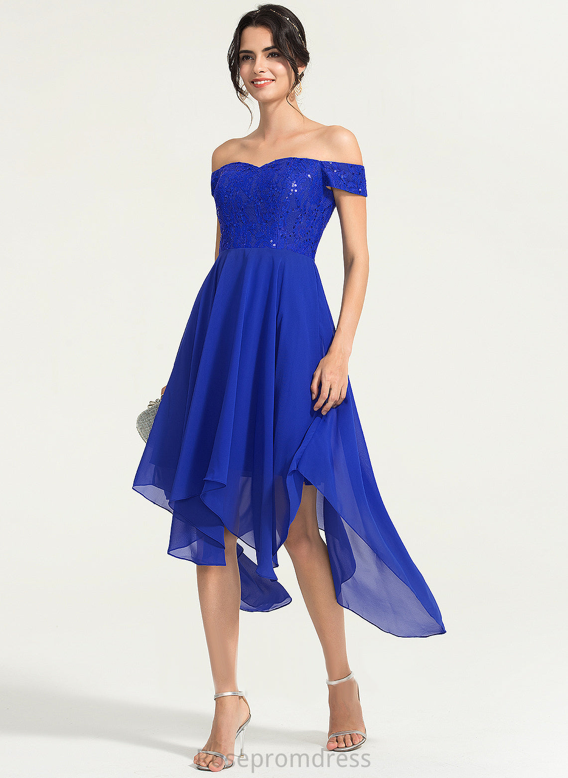 A-Line Lace Cocktail Dresses Off-the-Shoulder Beading Cocktail Asymmetrical Chiffon Frida Dress With