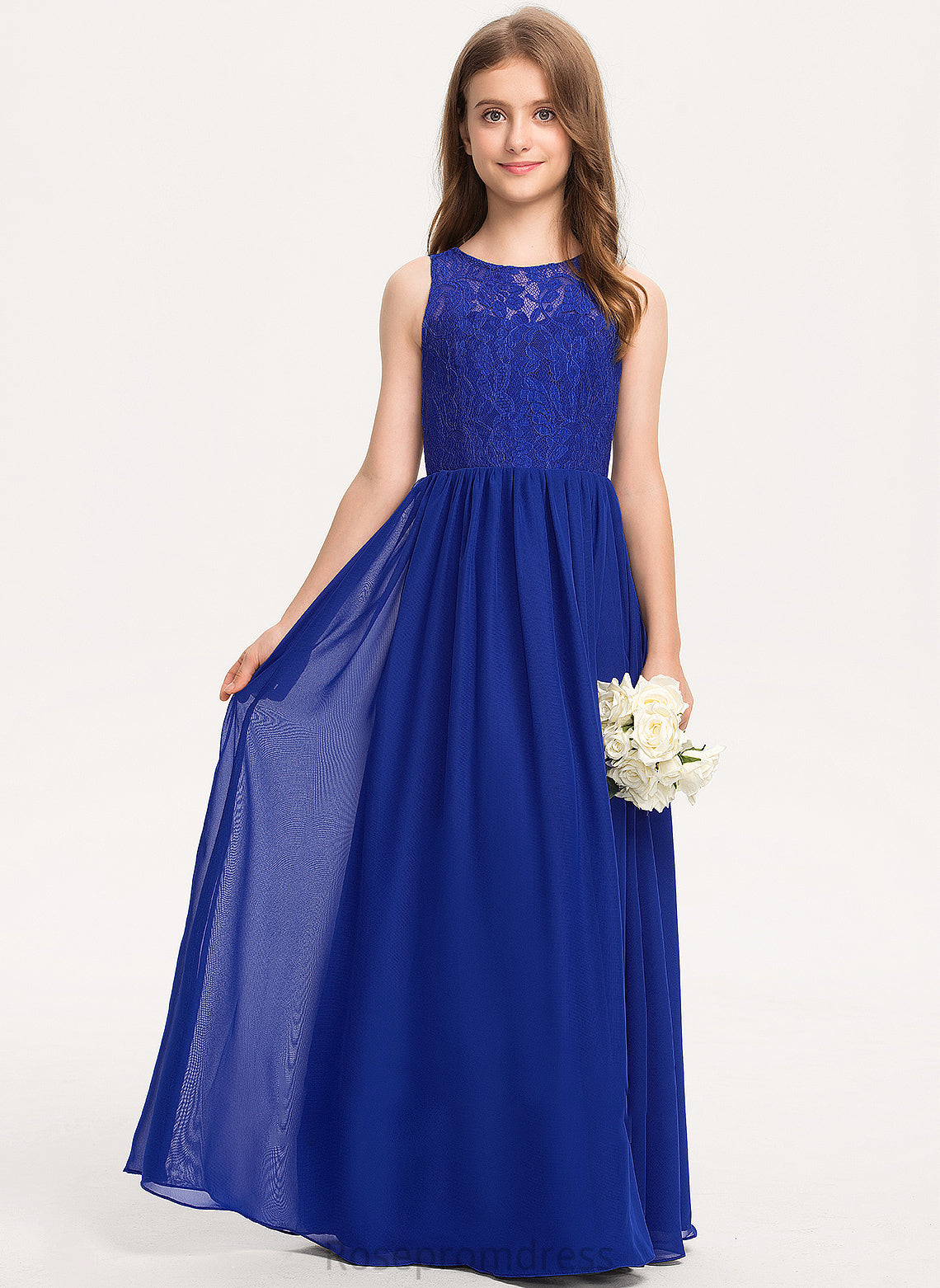 A-Line Lace Makenna Neck Scoop Chiffon Floor-Length Junior Bridesmaid Dresses