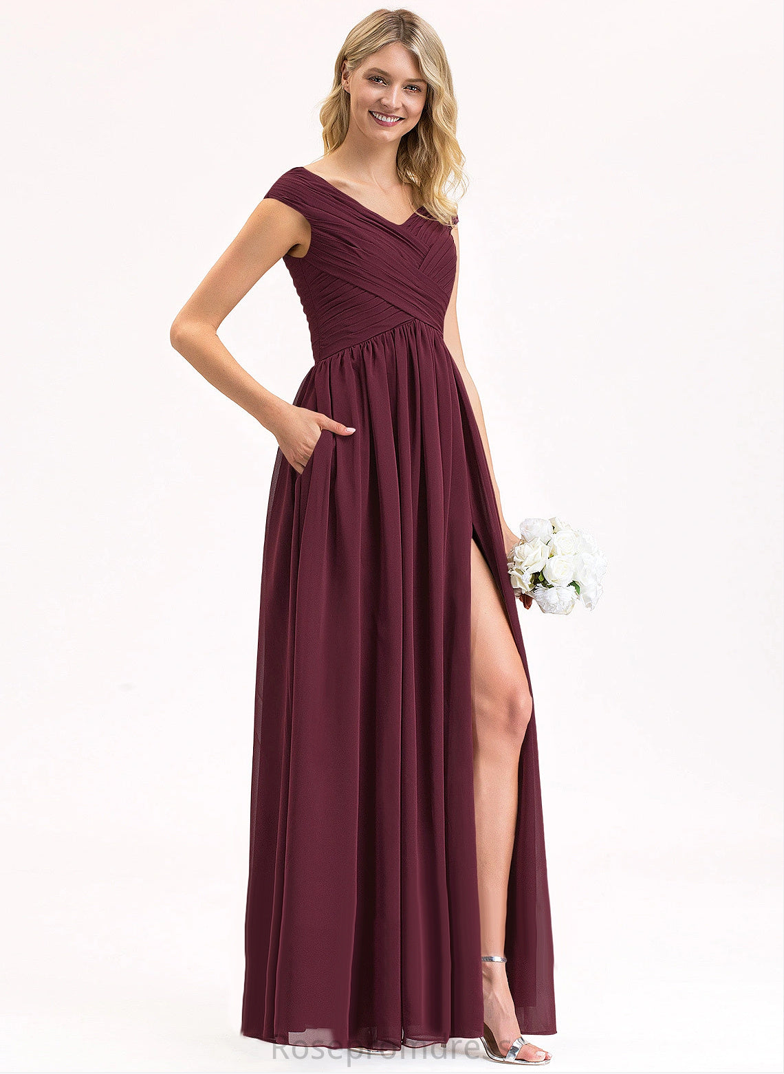 OfftheShoulder Fabric A-line Floor-Length Silhouette Length Neckline Straps&Sleeves Ally Sheath/Column Natural Waist Floor Length Bridesmaid Dresses